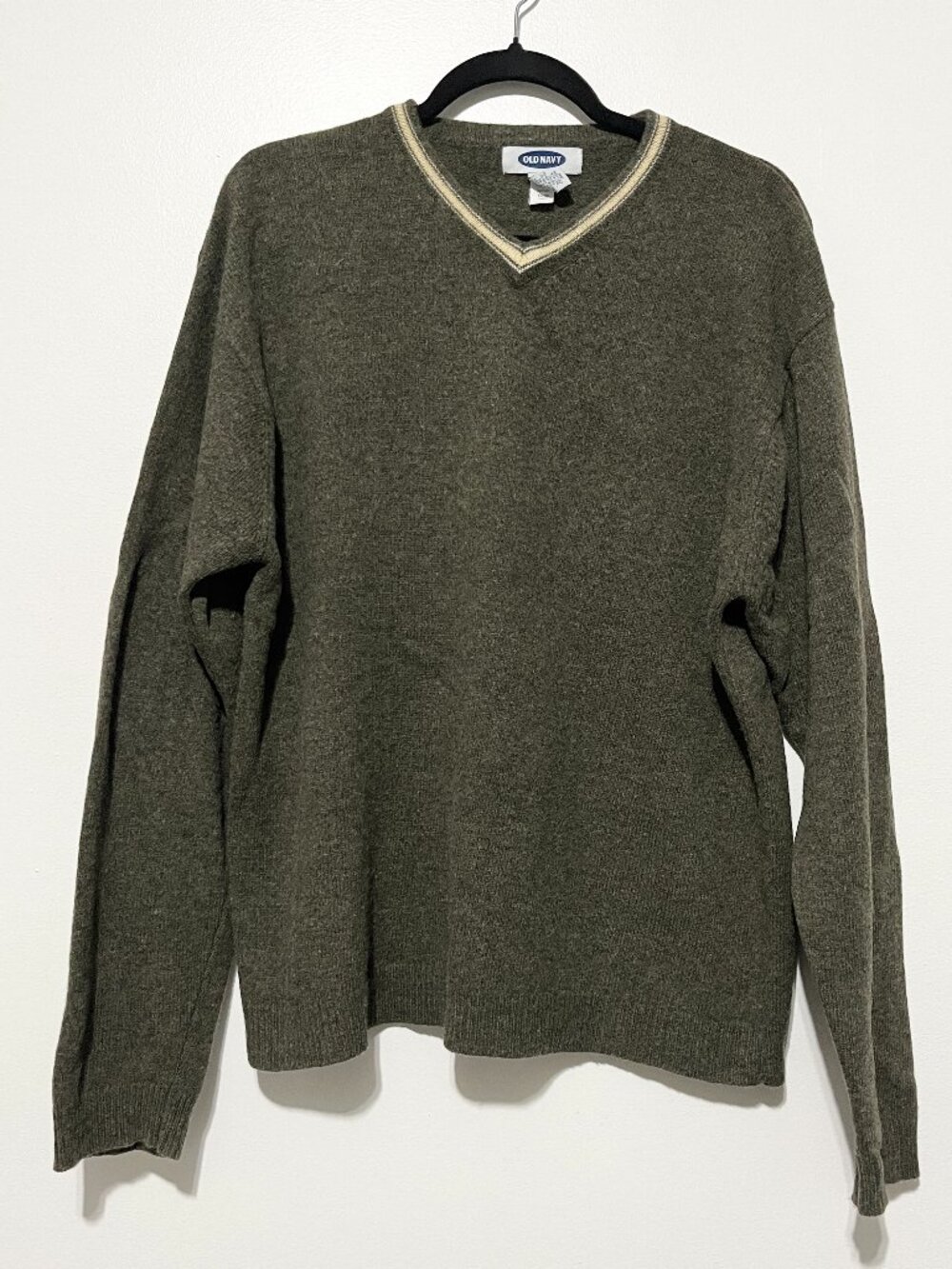 Old Navy Mens Vintage Lambs Wool V Neck Sweater L Green Y2K 90s Preppy Academia